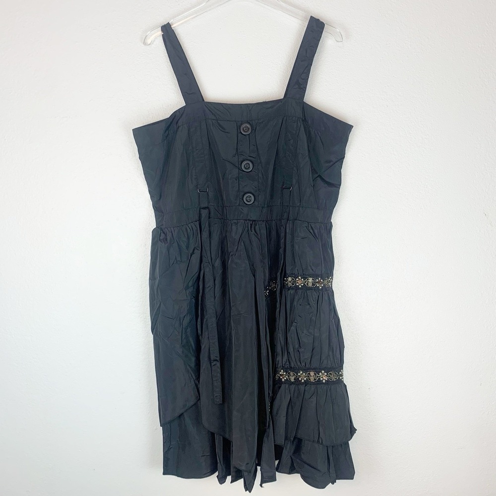 Pretty Angel Dress Womens Medium Tiered Silk Blend Boho Whimsigoth Beaded Black‎